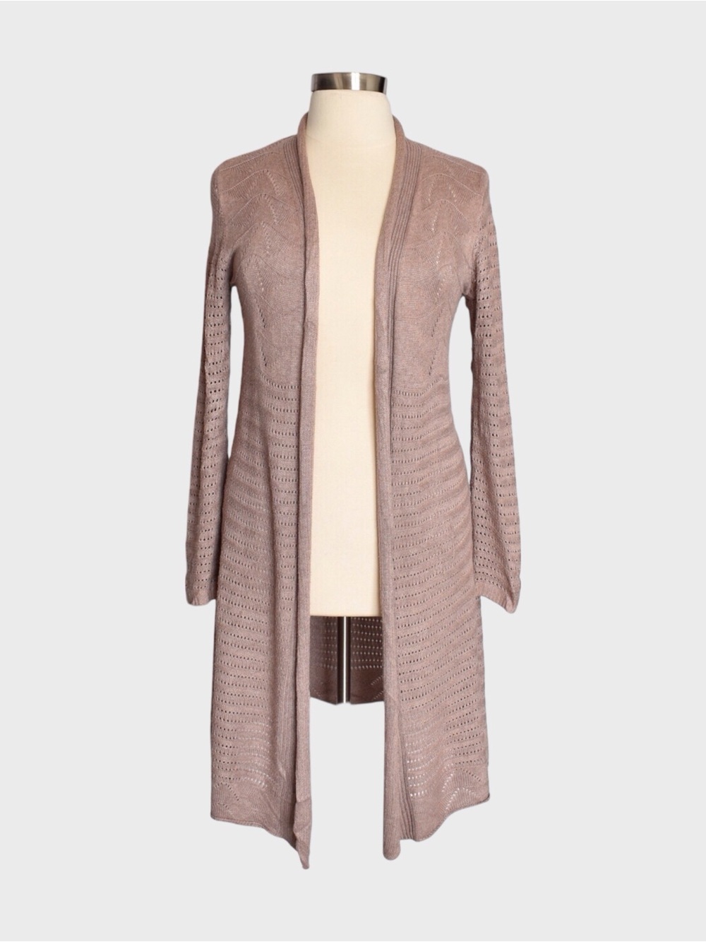 Belldini Pointelle Open Front Long Cardigan